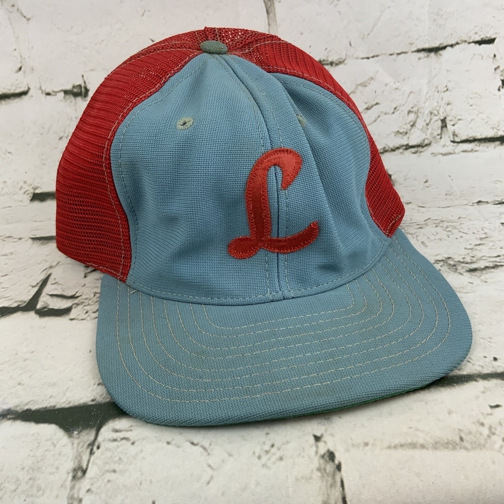 New Era Vintage Ball Cap Hat L Monogrammed Blue Red FLAW Snapback
